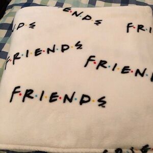 FRIENDS Logo Plush Queen size blanket- Cream & Black and Red/Yellow/Blue Accents